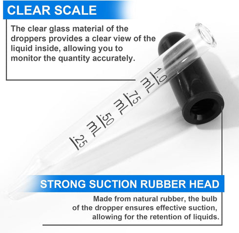 10Pcs Eye Dropper with Durable Rubber Head, 1ml Glass Droppers for Oils, Medicine, Crafts, Essential Oil