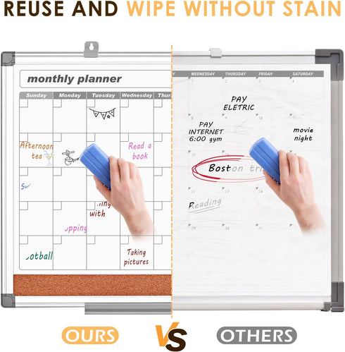 MAKELLO Dry Erase Calendar for Wall, Whiteboard Calendar with Cork Board for Office, Home, School, Family, Kitchen,