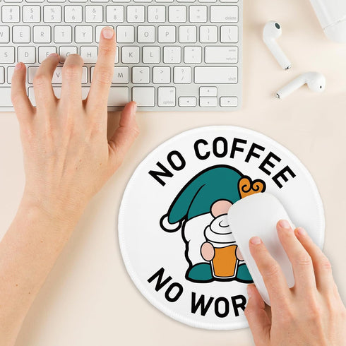 YAZMEEN No Coffee No Workee Mouse Pad, Funny Gnome Mousepad with Non-Slip Rubber Base, Cute Round Mouse Mat