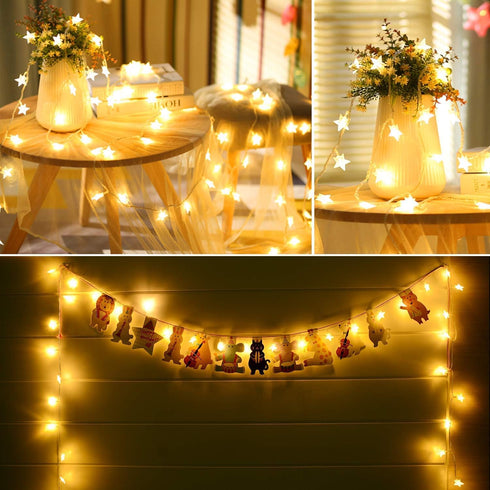 YoTelim 33FT Star String Lights, Battery Operated Waterproof 100 LED Fairy Christmas Lights with Remote Control, Warm