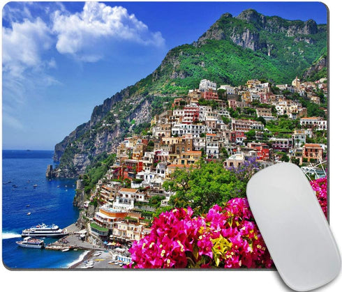 Italy Mouse Pad, Scenic View of Positano Amalfi Naples, Coastal Village Image, Rectangle Non-Slip Rubber