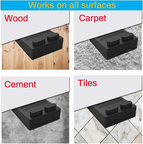 Thin Door Stop Rubber Wedge - Flexible Non-Scratching Door Holder for Bottom of Door, Smart Stackable Design - Black