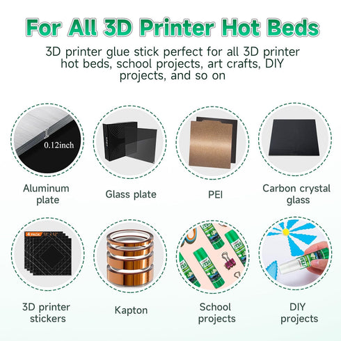3D Printer Glue Sticks, 36 Grams Each for Hot Bed Plate, Washable, Non-Toxic, 6Pcs for Various Filaments