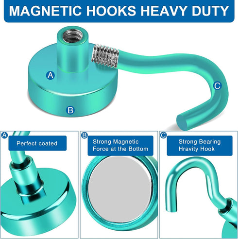 LOVIMAG Cruise Ship Essentials, 150Lbs Heavy Duty Magnetic Hooks, Green Magnetic Hooks for Cruise Cabins, 12 Pack
