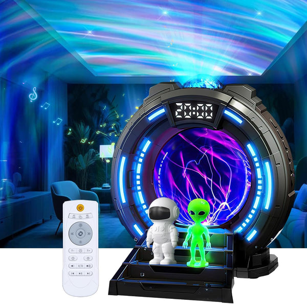Northern Lights Projector with Plasma Ball Lamp, White Noise, Music Speaker, Alarm
