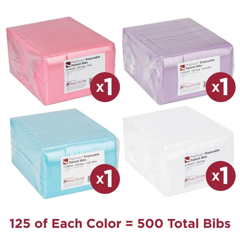 500 Pack 18" 13", 3 500 Practicon Classic Mix Disposable Patient Bibs, x Ply Waterproof Paper Bib Sheet with Poly Back