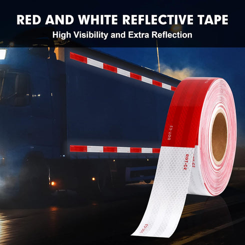WAENLIR 2 inch x 30 Feet Reflective Safety Tape, DOT-C2 Waterproof Red and White Adhesive for Trailer, Cars