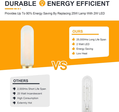 T10 Bulb- Dimmable E26 Bulbs 25W 2700K 2W Bulbs 6 Count Frosted LED LED Chandelier Equivalent- Soft Warm- Vintage
