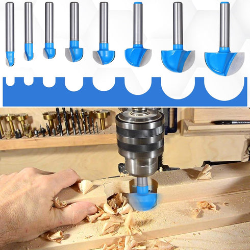 Lyksgir 8 Set 1/4 Inch Set- 1/4" 5/16" 3/8" 1/2" 5/8" 3/4" 7/8" 1" Pcs Cove Box Router Bit Shank, Solid Carbide Double