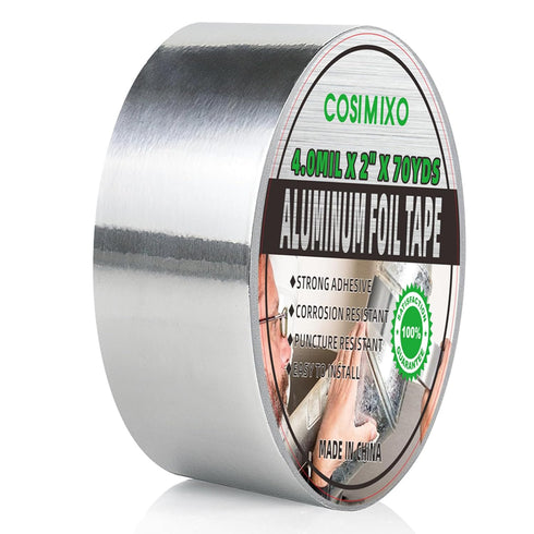 COSIMIXO Heavy Duty Silver Aluminum Foil Duct Tape, 4.0mil x 2 Inches x 70 Yards for HVAC and Metal Repair