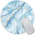 Round Mouse Pad with White Blue Marble and Gold Glitter Veins, Fake Stone Texture Print, Office Mousemat Accessory