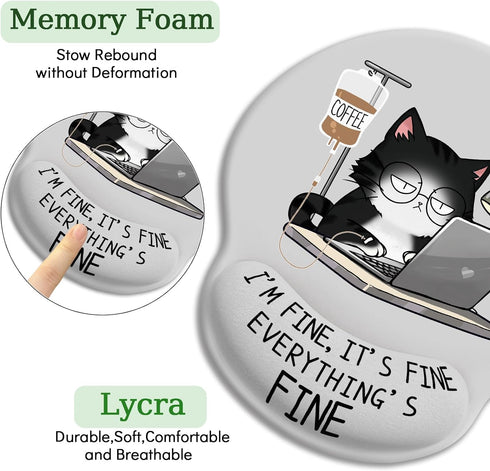 LIMKRIAN Cat Ergonomic Mouse Pad with Wrist Rest, Gaming Mouse Pad with Wrist Support, Funny Mouse Pads for Desk