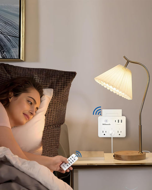 Wireless Remote Control Outlet, Multi-Plug Outlet with 3 Outlets and 3 USB Ports, 100FT RF Range, Programmable