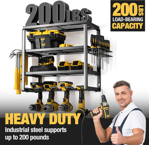YYR 4 Layer Power Tool Organizer Wall Mount, 16 Inch Cordless Drill Hanger Storage Rack with Charging Station Shelf