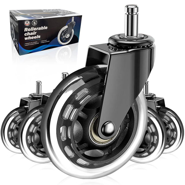Huracan Office Chair Wheels, Set of 5, Replacement Rubber Casters for Hardwood Floor, Heavy Duty, Not Compatible with