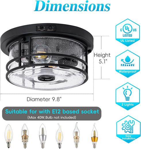 SAYTOP 2-Light Outdoor Ceiling Light with Motion Sensor Flush Mount Round Porch Light, Industrial Dusk to Dawn Ceiling