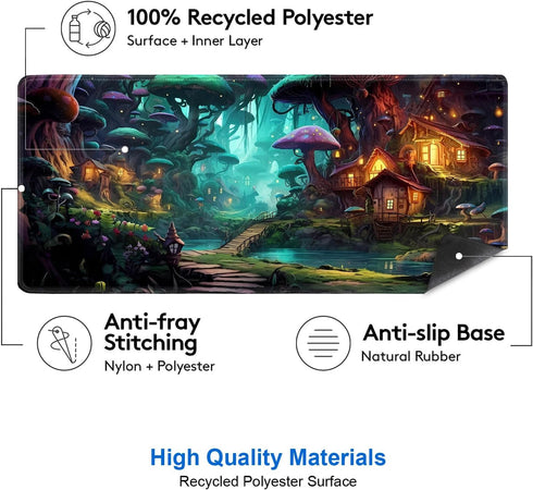 IMAYONDIA (35.4x15.7 Mushroom Anime Desk Mat in), Fairy Forest Large Gaming Mouse Pad for Laptop Computer, Tabletop