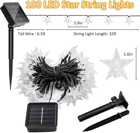 L LAMPOP 39FT 100 8 Twinkle Solar Star String Lights Outdoor Waterproof Fairy Lights LED with Lighting Modes
