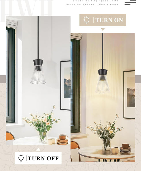 1-Light 5HZG107MIL Modern Pendant Light, HWH Adjustable Hanging Lighting for Kitchen, Living Rooms, Bedrooms, Black