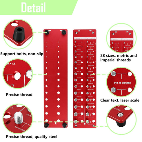 28 Thread Checker - Nut and Bolt Identifier Gauge with 14 Metric and 14 Standard Sizes, Aluminum