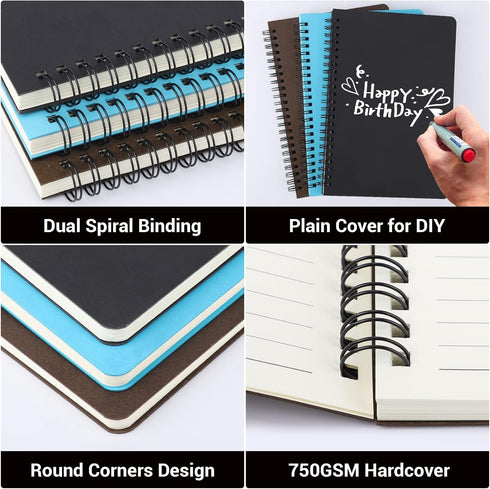 EUSOAR Spiral Ruled Notebook, A5 3packs, 5.5"X8.3", 120 Pages Lined Travel Writing Notebooks Journal