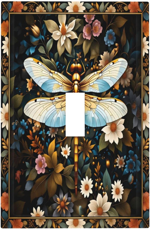 HTSAHKV Dragonfly Flower Wall Plate Light Switch Cover Single Gang Outlet Faceplate Print