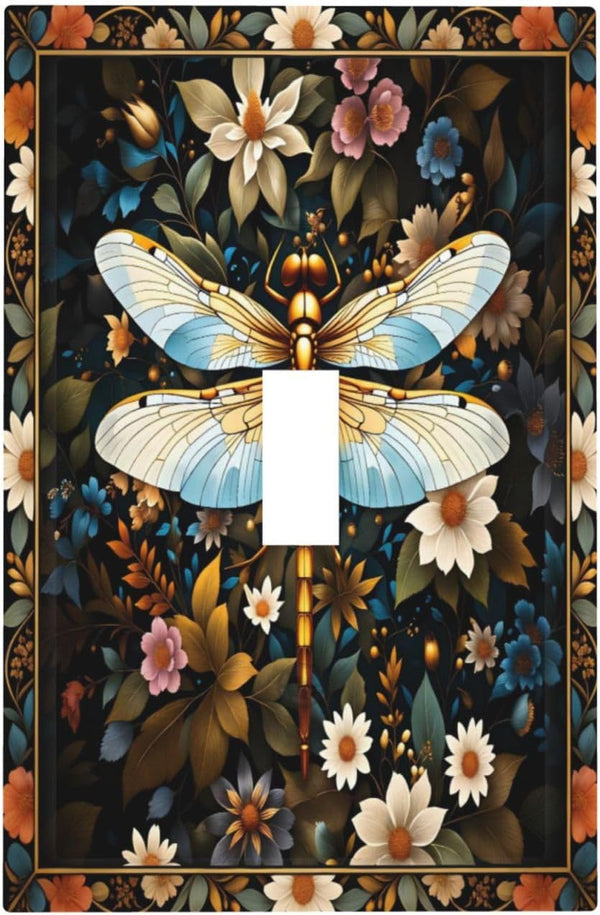 HTSAHKV Dragonfly Flower Wall Plate Light Switch Cover Single Gang Outlet Faceplate Print