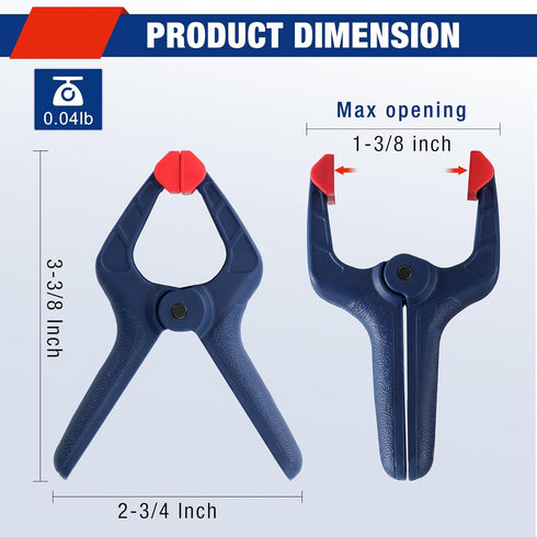 WORKPRO Spring Clamp Set, 16-Piece 3-3/8" Nylon Spring Clamp with Adjustable Jaw Pads and High-strength Spring for Woodworking, Photography Backdrops and DIY Projects