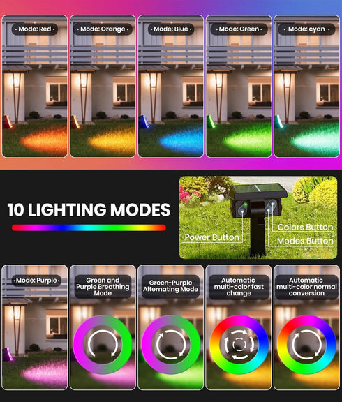 1 Pack IP67,Spotlights 6 Changing+10 Solar Outdoor Lights Waterproof Colors Lighting Modes Christmas Easter Solar