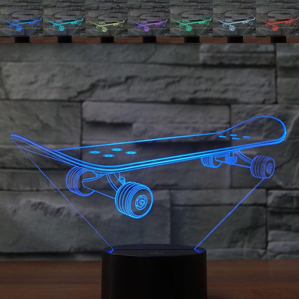 BVAZTVP 3D Skateboard LED Table Desk Lamp,Optical Illusion Night Light,7 Colors Change with