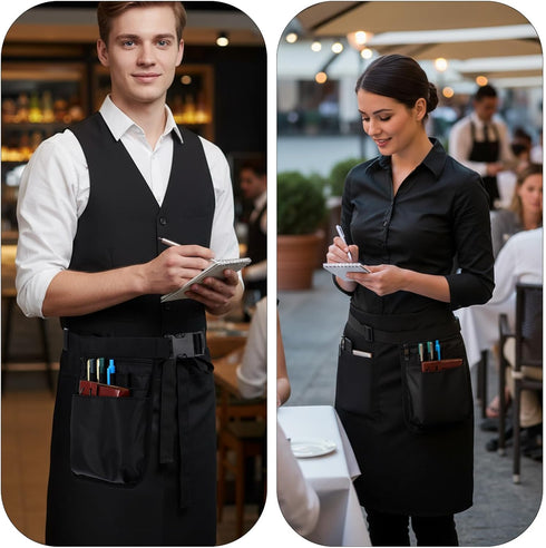 Gsbnjuy Pack Server Waist Pouch Server Apron with Pockets Restaurant Waitress Waist Pouches Black Organizer Belt