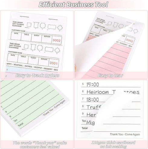 20 Pack 1000 4 Server Note Pads Bulk Guest Checks Books for Servers,Total Sheets Server Orders Paper Colors Food