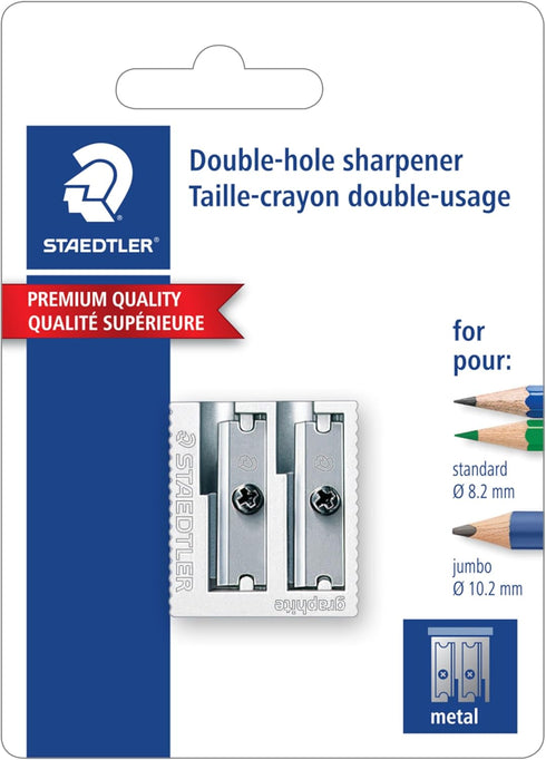 STAEDTLER Metal Double-Hole Pencil Sharpener, Precision 23° & 30° Angles for Pencils