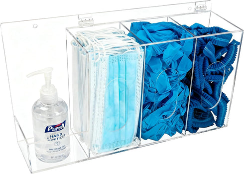 4 SEANADO Hand Sanitizer and Glove Holder Dispenser with Lid, Clear Acrylic Compartments Hygiene Station for Disposable