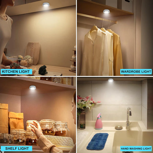 Closet Counters, 3-Pack, Wireless LED Puck Lights, Touch Activated Tap Ligh, Battery Operated Stick On Lights for Under