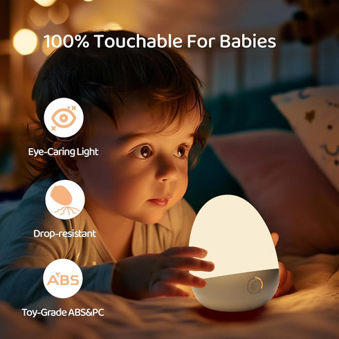 ZUZUKID 1-6H 3 Dimmable, Touch Egg Night Light for Baby Nursery, Rechargeable Portable Kids Nightlight Lamp