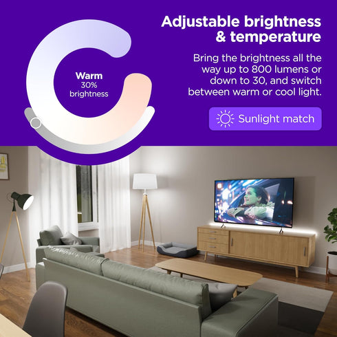 Bulbs 1-Pack) Dimmable A19 Lightbulbs Bulbs Roku Smart Light (White, - with Adjustable Brightness & Temperature - WiFi