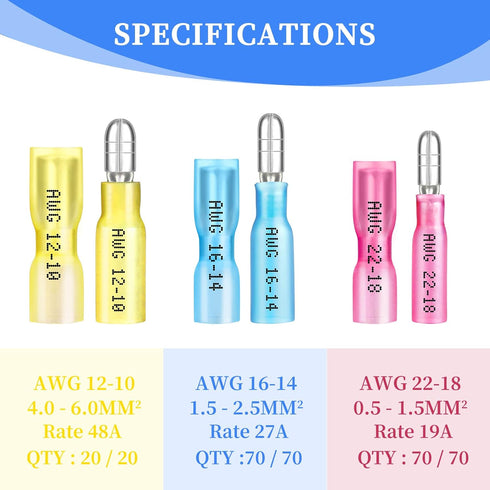 Qibaok 320PCS Heat Shrink Bullet Connectors Kit Female & Male Bullet Butt Terminals Insulated Waterproof Electrical Marine Crimp Automotive Connectors