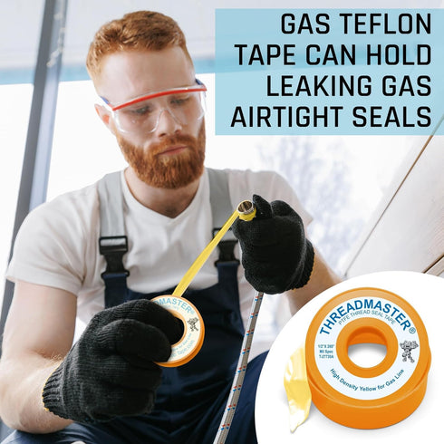 Yellow Gas Pipe Thread Sealant Tape, Pack of 1-260" Length, 1/2" Width for Propane, Natural Gas