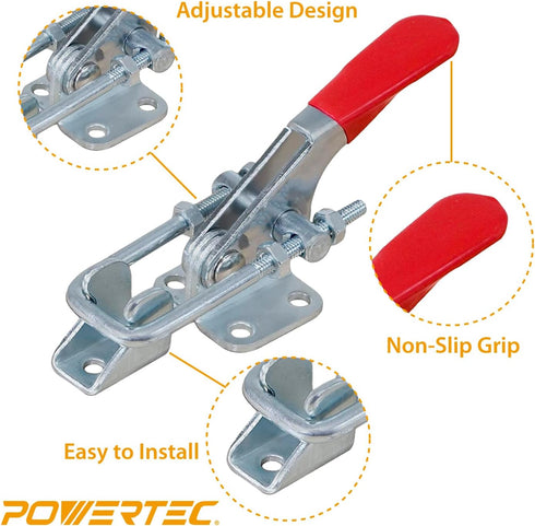 POWERTEC 1PK Toggle Clamp, 400 lbs Capacity, 323 Adjustable U Bolt Latch for Woodworking & Tool Box