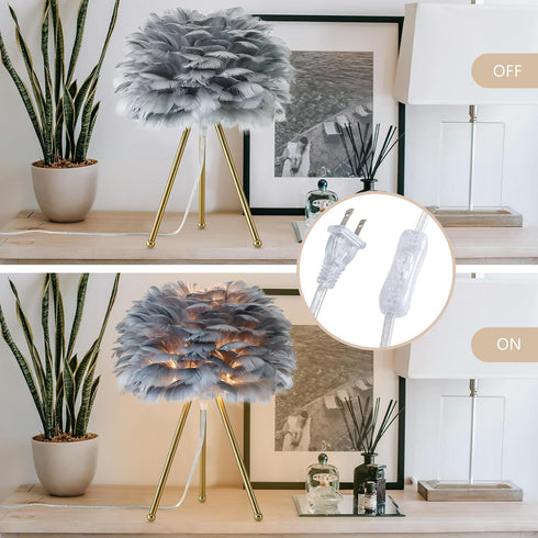 15.3" Capslpad Feather Tripod Table Lamp - Grey Modern Desk Lamp With Gold Finish for Living Room, Kids, Bedroom