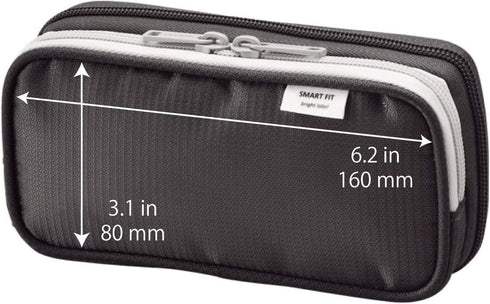 LIHIT LAB Double Pen Case, Black, 3.3 x 6.9" (A7660-24)