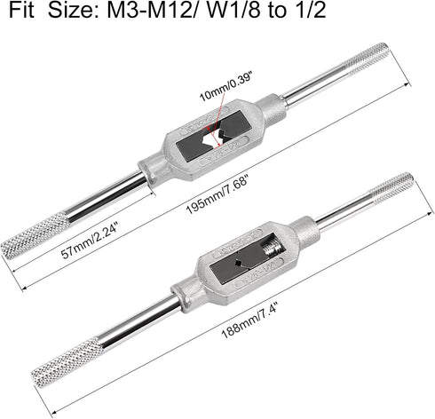 uxcell Adjustable Tap Wrench Handle, for Metric M3-M12 W1/8-1/2 Taps, Thread Tap Holder Reamer Hand Tapping Tool for Machinist Repair, Medium Carbon Steel Handle with Nickel Plated by uxcell