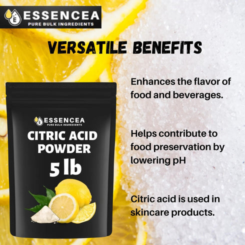Essencea Citric Acid 5LB: Pure Bulk Ingredients, Non-GMO, 100% Pure Citric Acid Powder