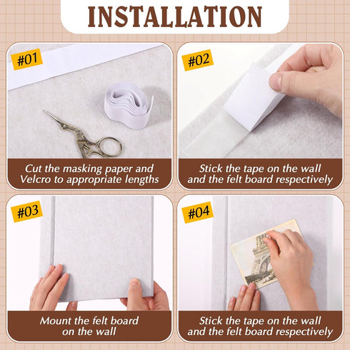 Large Beige Felt Bulletin Board 36 x 24, 8 Pcs Adhesive Tiles for School Office
