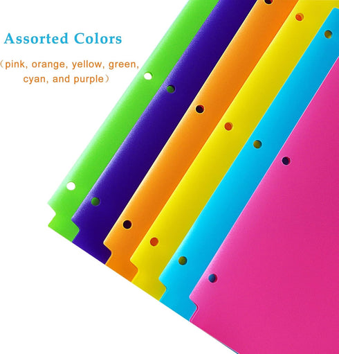 Seashell 12 Pack Heavy Duty Plastic 3 Hole Punch Folders, Assorted Colors, 2 Pocket Folders