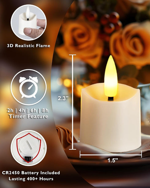 12Pack 400+ 2/4/6/8H Homemory Hour Remote Control Candles, Timer LED Votive Candles, Battery Operated Tea Lights