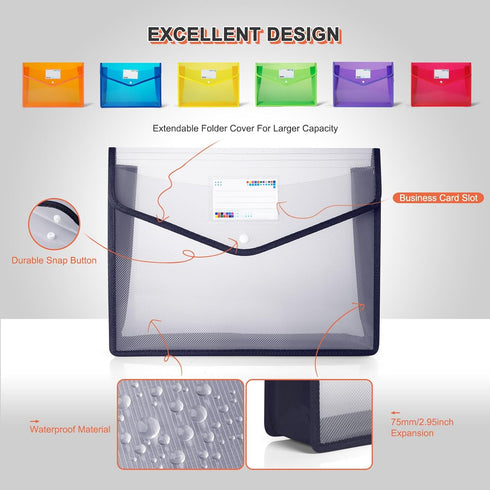 Waterproof Transparent Plastic File Folders, Expandable File Organiser - Large Capacity A4B4 File Wallet for