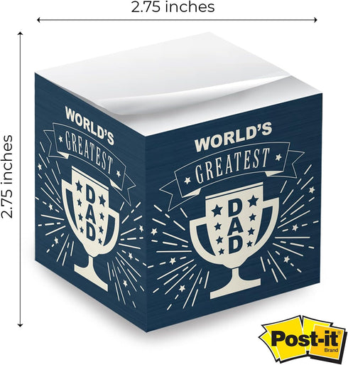 World's Greatest Dad Sticky Note Cube, 2.75" Memo Block, Printed on 4 Sides, Father's Day Blue Modern Design