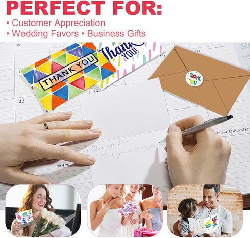 ZZTBTNO 8 12 Blank Thank You Cards with Envelopes & Stickers - Write Your Own Message - Blank Inside Greeting Cards